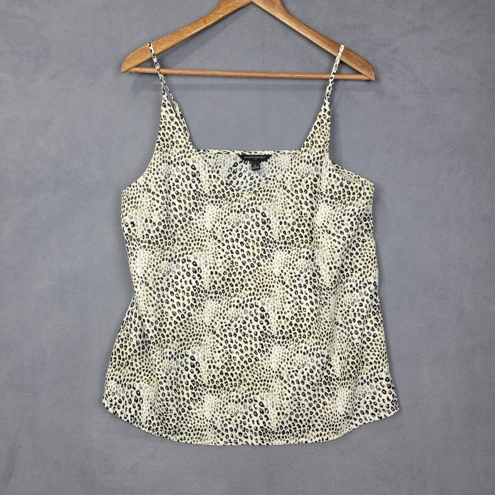 Banana Republic Tank Top Women's Large White Black Animal Print Classic Lined